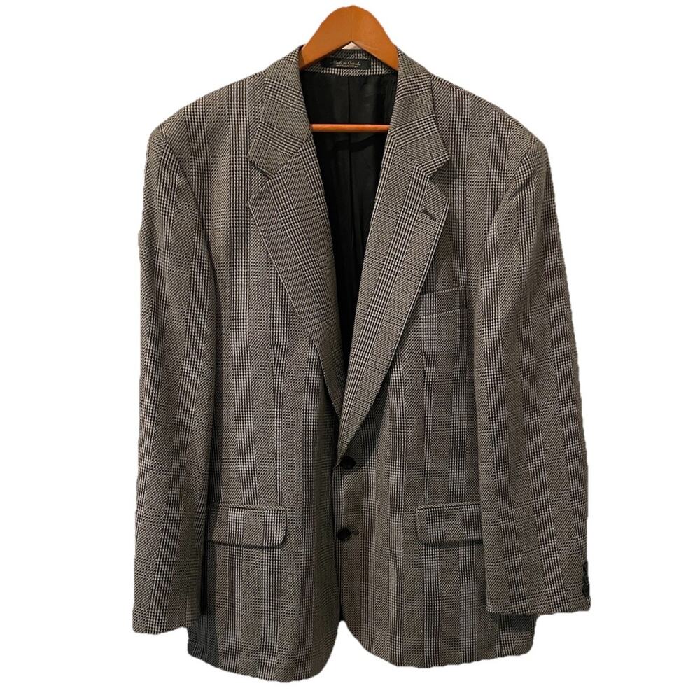 Marco Cellini Blazer Jacket Mens 44R Black Houndstooth Plaid 100% Wool